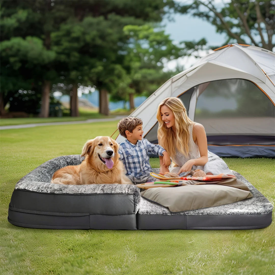 Cama Ortopédica Perros Gigante (180 cm): Plegable, Calmante y con Funda de Felpa