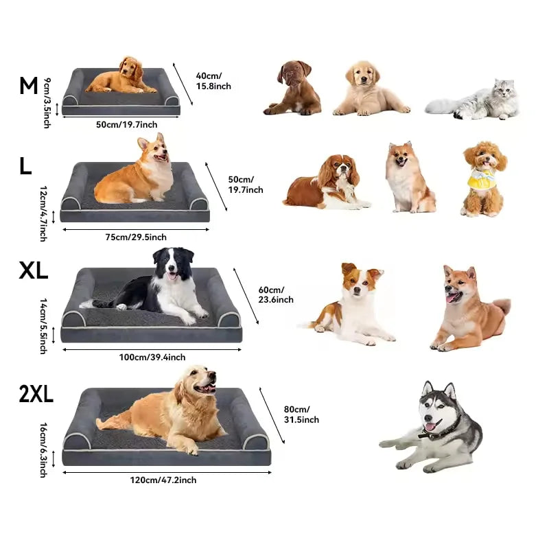 Cama Ortopédica Perros Pequeños y Medianos Tipo Sofá con Colchón Viscoelástico