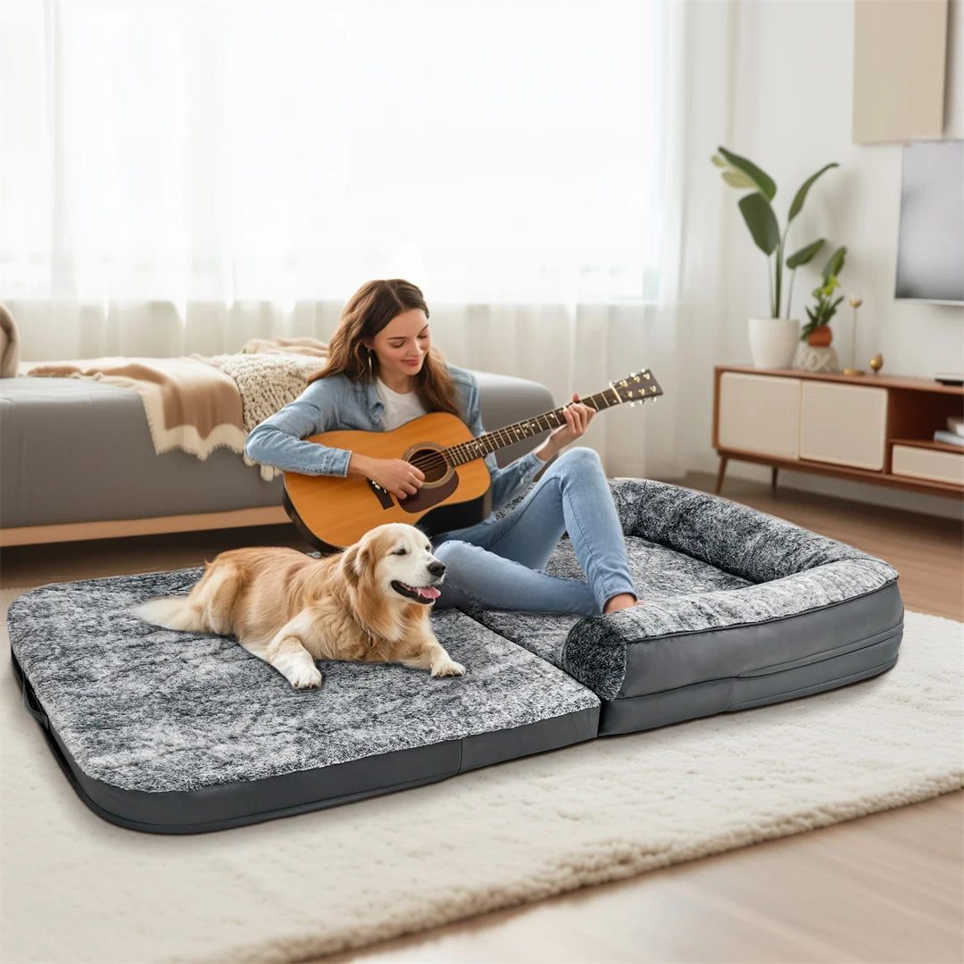 Cama Ortopédica Perros Gigante (180 cm): Plegable, Calmante y con Funda de Felpa