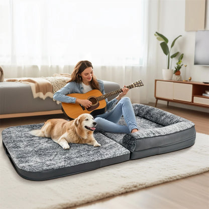 Cama Ortopédica Perros Gigante (180 cm): Plegable, Calmante y con Funda de Felpa