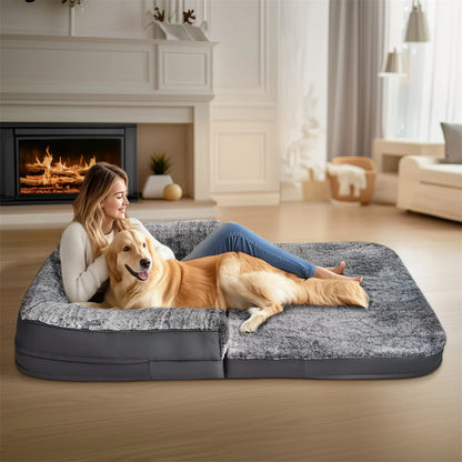 Cama Ortopédica Perros Gigante (180 cm): Plegable, Calmante y con Funda de Felpa