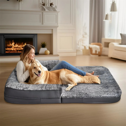 Cama Ortopédica Perros Gigante (180 cm): Plegable, Calmante y con Funda de Felpa