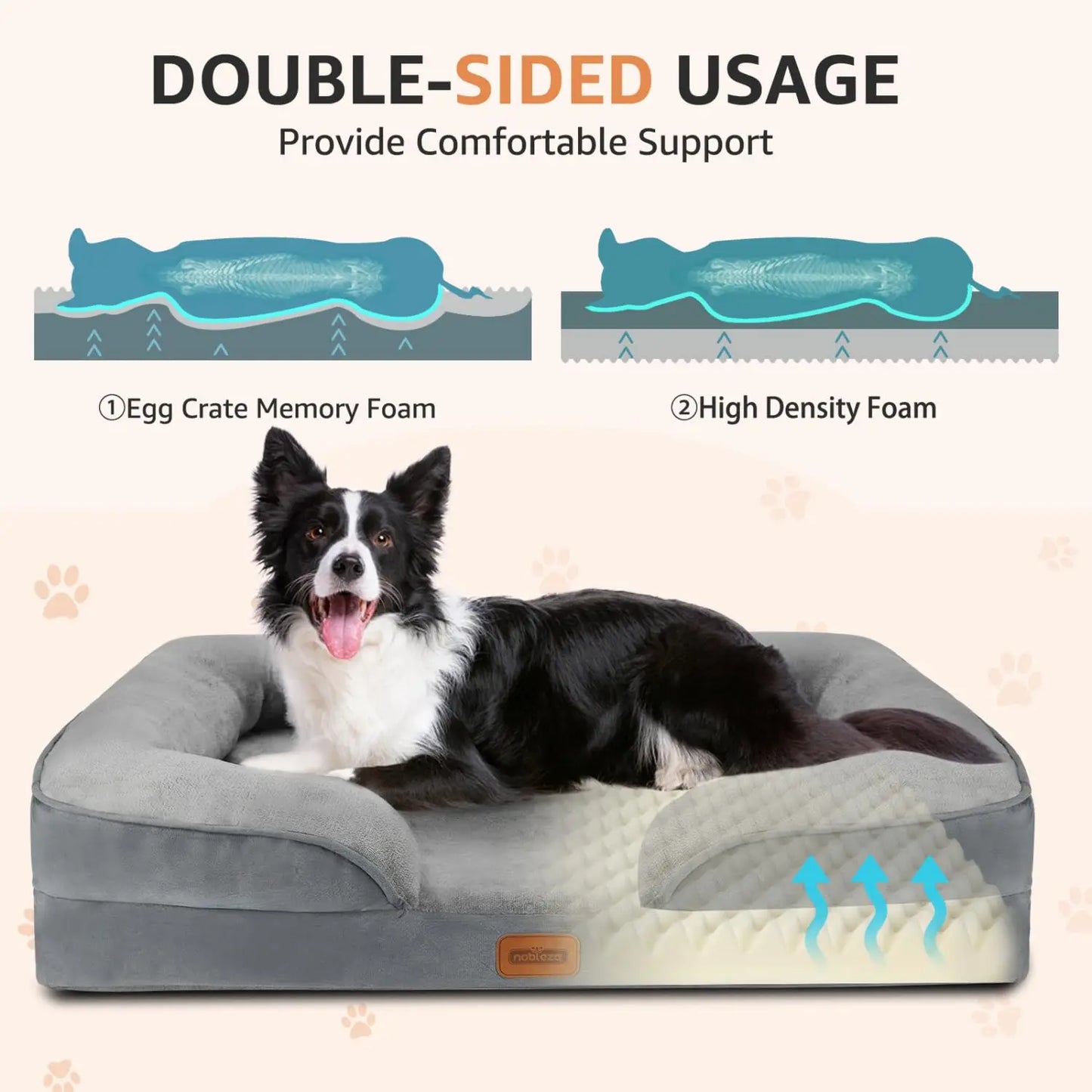 Cama Ortopédica Perros Medianos y Grandes – Viscoelástica, Impermeable y Lavable